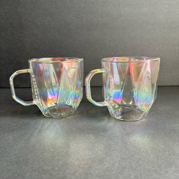 Starbucks 2023 Iridescent Holiday Coffee Cold Mugs Aurora Holographic Set Of 2 - Picture 2 of 10